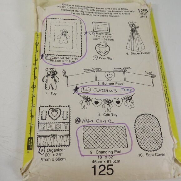 Simplicity 125 Sewing Pattern Baby Nursery Items - Picture 3 of 11